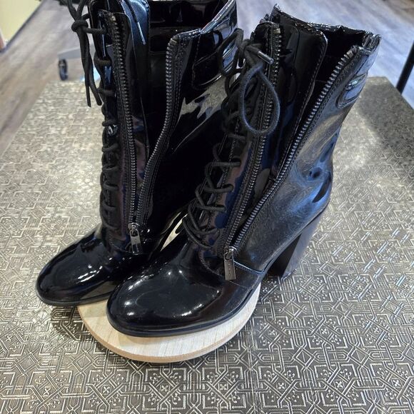 🐢 MICHAEL MICHAEL KORS Rosario Lace-up Bootie In Black Patent Leather 8.5 LN! - Picture 4 of 16